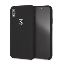 Чехол-Накладка Ferrari для iPhone XR Silicone rubber Silver logo Hard, "Black" (FEOSIHCI61BK) - фото 24871