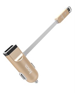Автомобильное зарядное устройство Hoco UCL01 с кабелем Lightning+MicroUSB и доп. USB-входом - фото 7235