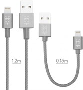 Кабель Mixberry Lightning - USB 2 кабеля 1.2/0.15м (Цвет: Тёмно-серый)