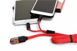 Кабель Remax Lightning-USB-microUSB Twins 100cм, цвет "красный" (RC-025t) - фото 22222