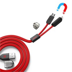 Кабель Remax Lightning-USB-microUSB Twins 100cм, цвет "красный" (RC-025t) - фото 22223