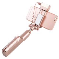 Монопод Noosy Night Sky Selfie Stick LED Light and Back Mirror (LED подсветка, зеркало, цвет "розовое золото") - BR13 - фото 22524