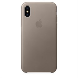 Оригинальный кожаный чехол-накладка Apple для iPhone X, цвет платиново-серый  (MQT92ZM/A) - фото 22931
