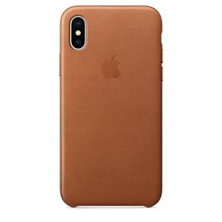 Оригинальный кожаный чехол-накладка Apple для iPhone X, цвет золотисто-коричневый  (MQTA2ZM/A) - фото 22937