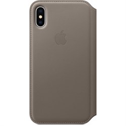 Оригинальный кожаный чехол-книжка Apple для iPhone X, цвет платиново-серый  (MQRY2ZM/A) - фото 23010