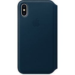 Оригинальный кожаный чехол-книжка Apple для iPhone X, цвет «Космический синий»  (MQRW2ZM/A) - фото 23016