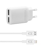 Сетевое зарядное устройство Mixberry 3.4A 2USB + 2 кабеля (Цвет: Белый)